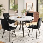 Ensemble salle � manger 5 pi�ces ? table ronde effet marbre + 4 chaises en su�dine noire