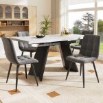 Ensemble salle � manger extensible (5 pi�ces) - table blanche 160x80x75cm pieds plats + 4 chaises velours ...