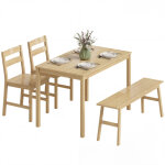 Ensemble de salle � manger - homcom - table � manger avec 2 chaises et banc pour 4 personnes - bambou ...