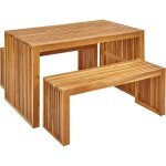 Ensemble de salle � manger int�rieur et ext�rieur table et 2 bancs en bois d'acacia bellano