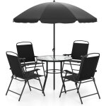 Ensemble de salle  manger de jardin 6 pices avec parasol, 4 chaises pliantes et table ronde en verre ...