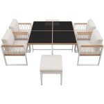 Ensemble de salle  manger de jardin 7 pices, pour 6 personnes, table en verre tremp avec revtement ...