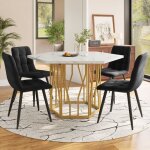 Ensemble salle à manger luxe (5 pièces) - table hexagonale marbre / pieds dorés + 4 chaises velours noir ... Ensemble salle à manger luxe (5 pièces) - table hexagonale marbre / pieds dorés + 4 chaises velours noir ...