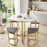 Fairwhale - ensemble salle  manger luxe (5 pices) - table mdf / cadre or + 4 chaises velours gris - ...