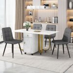Ensemble de salle  manger - table pliante 150x80x76cm blanche / noire + 4 chaises design en lin gris ...