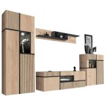 Ensemble salon complet criss ? meuble tv, buffet haut, vitrine, tagre murale ? chne clair et noir ...