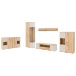 Ensemble salon complet erina ? buffet bas, buffet haut, vitrine, meuble tv, tagre murale ? chne clair ...