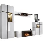 Ensemble de salon criss avec chemine bio - thanol ? blanc brillant ? meuble tv, vitrine, vitrine basse ...