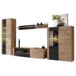 Meublorama ? ensemble de meubles de salon ? ch�ne clair et noir ? dimensions l320 x h192 x p45 cm ? design ...