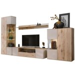 Ensemble de salon erina ? vitrine, meuble tv, tagre murale et buffet haut ? chne clair et beige