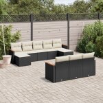 Ensemble salon jardin 10 places r�sine tress�e noir avec coussins cr�me - meuble ext�rieur modulaire ...