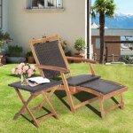 Ensemble de salon de jardin 2 pieces compose dune chaise avec repose pieds extensible et dune table dappoint ...