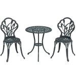 Outsunny - ensemble salon de jardin 2 places 2 chaises + table ronde fonte d'aluminium imitation fer ...