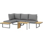 Ensemble salon de jardin 4 places modulable réglable avec table basse acier gris bois d'acacia verni Ensemble salon de jardin 4 places modulable réglable avec table basse acier gris bois d'acacia verni