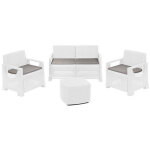 Ensemble de salon de jardin 4 places en r�sine effet rotin ? canap�, fauteuils et table ? bellagio blanc ...