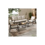 Ensemble salon de jardin 6 places ? canap� 3 places, 2 fauteuils, 2 tables basses avec plateau en verre ...