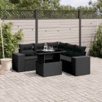Ensemble salon jardin 6 places noir r�sine tress�e - canap� d'angle modulable avec table r�glable et ...