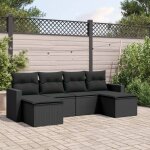 Ensemble salon jardin 6 places noir r�sine tress�e avec coussins confortables - canap� d'angle modulaire ...