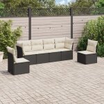 Ensemble salon jardin 6 places noir r�sine tress�e avec coussins cr�me - 2 coins + 4 central modulable ...