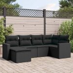 Ensemble salon jardin 6 places noir r�sine tress�e avec coussins - meubles ext�rieur modulables rangement ...