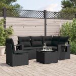 Ensemble salon jardin 6 places noir r�sine tress�e avec coussins polyester - canap� d'angle modulaire ...