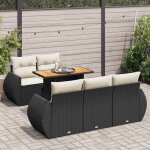 Ensemble salon jardin 6 places noir r�sine tress�e avec table r�glable et coussins cr�me - mobilier ext�rieur ...