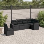 Ensemble salon jardin 6 places r�sine tress�e noir avec coussins - canap� d'angle modulaire pour terrasse ...