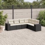 Ensemble salon jardin 6 places r�sine tress�e noir avec coussins cr�me - canap�s modulables terrasse