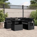 Ensemble salon jardin 6 places r�sine tress�e noir avec table r�glable et coussins confortables - canap� ...