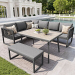 Ensemble de salon de jardin pour 7 personnes en rotin pe tress� � la main, canap�s, banc et table basse, ...
