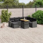 Ensemble salon jardin 8 places noir r�sine tress�e - canap� d'angle modulable avec table r�glable et ...