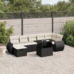 Ensemble salon jardin 8 places noir r�sine tress�e - canap�s modulables avec table verre et coussins ...