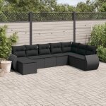 Ensemble salon jardin 8 places noir r�sine tress�e avec coussins - canap� d'angle, si�ges centraux et ...