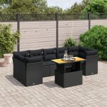 Ensemble salon jardin 8 places noir r�sine tress�e avec coussins - table r�glable hauteur et mobilier ...