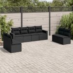 Ensemble salon jardin 8 places r�sine tress�e noir avec coussins - canap� d'angle et central modulable ...