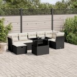 Ensemble salon jardin 8 places r�sine tress�e noir avec coussins cr�me - table r�glable, modulaire et ...