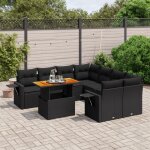 Ensemble salon jardin 9 places noir r�sine tress�e - canap� d'angle modulable avec table r�glable et ...