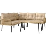 Outsunny - ensemble salon de jardin d'angle 5 places avec table basse et coussins beige rsine tresse ...