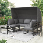 Ensemble salon de jardin, avec chaises et table auvent coussins en polyester structure en m�tal gris