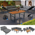Ensemble de salon de jardin gris, ensemble 3 pi�ces avec 2 canap�s, table, structure en fer thermolaqu�, ...