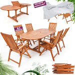 Ensemble de salon de jardin vanamo avec housse 1 table extensible type papillon 6 chaises bois d'eucalyptus ...