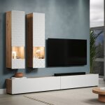 Ensemble de salon meuble tv + 2 colonnes de rangement blanc et naturel