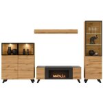 Ensemble de salon tino avec chemine bio - thanol ? chne fonc et noir ? l340 cm