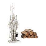Ensemble serviteur de chemine 4 pices accessoire chevalier fonte pelle balai tisonnier, argent - relaxdays ...