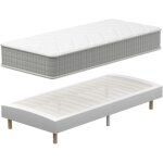 Ensemble sommier et matelas 90x190 cm teeno, lit une personne complet avec sommier tapissier et matelas ...