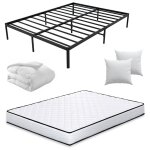Ensemble sommier et matelas + couette + oreillers - 140x190 cm - lit en mtal - lit adulte 2 places