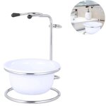 Ensemble support et bol de rasage en acier inoxydable, porte - blaireaux, bol  savon  raser, mug pour ...