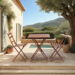 M&s - ensemble table + 2 chaises de jardin en m�tal terracotta - baca