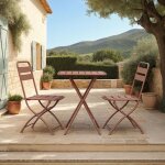 M&s - ensemble table + 2 chaises de jardin pliable en m�tal terracotta - baca
