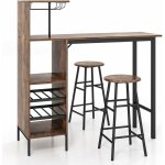 Relax4life - ensemble table avec 2 tabourets, table  manger avec porte - bouteille et porte - verre, ...